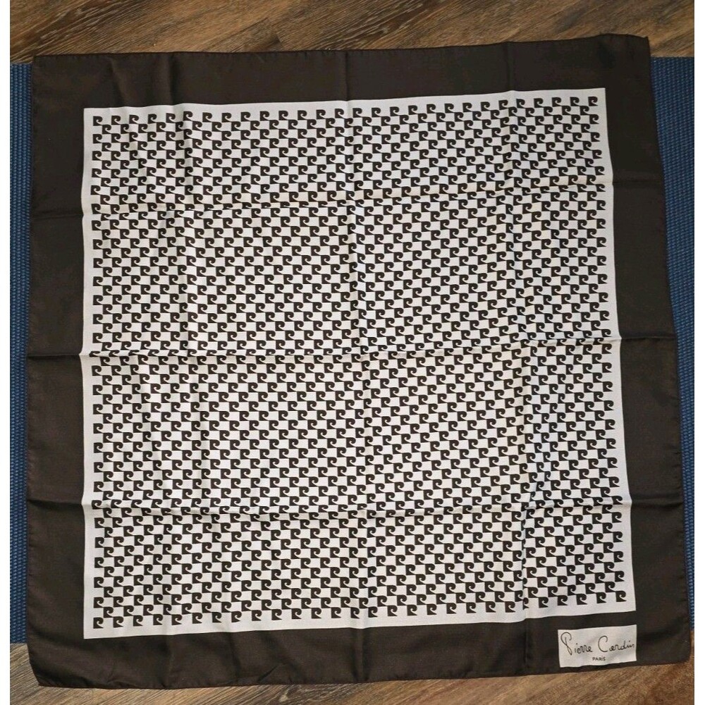Vintage Pierre Cardin Brown Logo Geometric Pattern Square Scarf